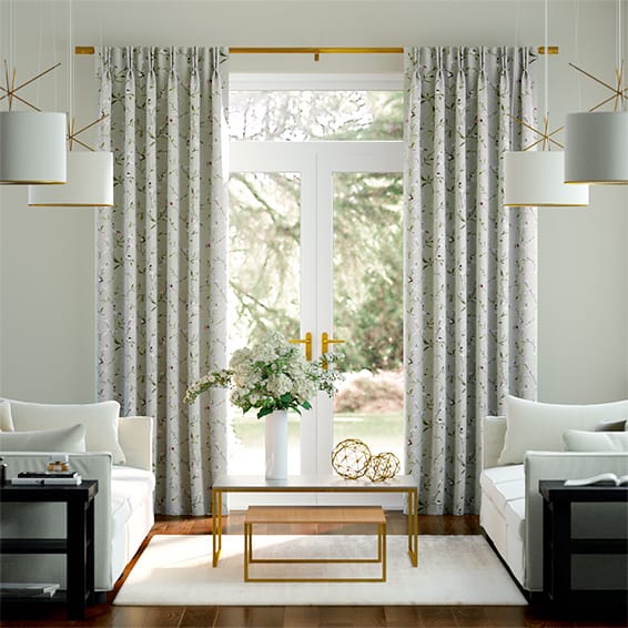 Country Flower Embroidered Plum Curtains