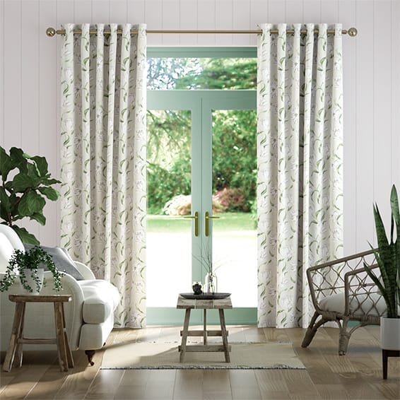 Dancing Tulips Cream Curtains - Cream Green Curtains