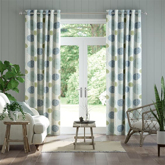 Gardenia Inky Blue Curtains, Bright Green Curtains