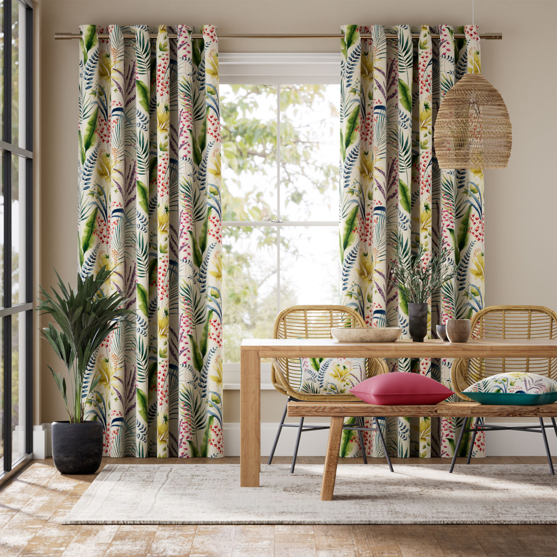 Inky Botanical Tropical Curtains