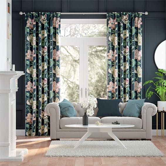 Painterly Floral Faux Silk Midnight Curtains