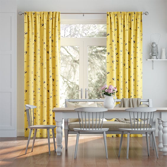 Swallows And Swifts Ebore Yellow Curtains Swallows And Swifts Ebore Yellow, Yellow Curtains For Living Room