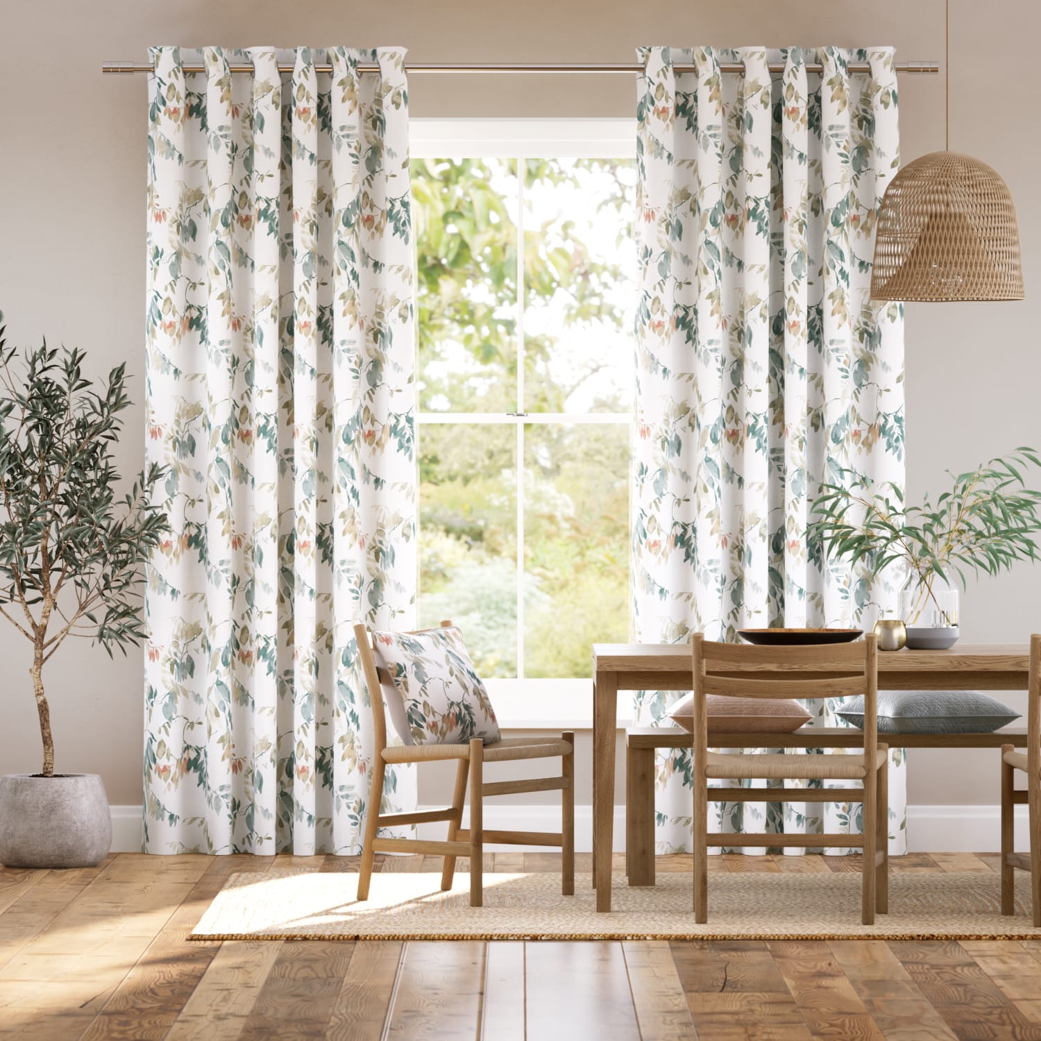 Watercolour Canopy Apricot Sage Curtains