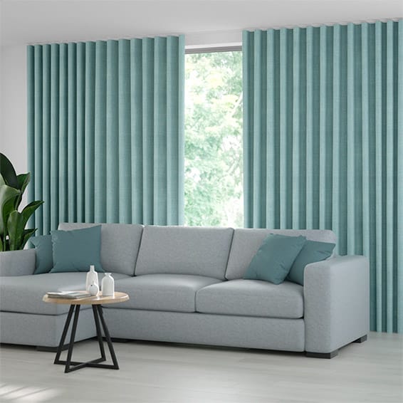 teal curtains living room