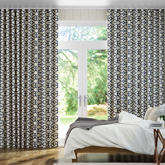 Wave Lattice Navy Blue Curtains, Navy Blue And White Curtains