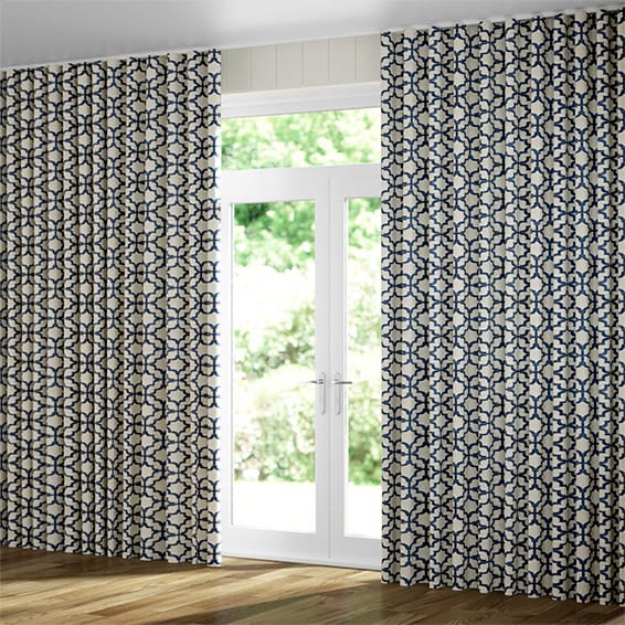 Lattice Navy Blue Wave Curtains Lattice Navy Blue Wave Curtains, Navy White Curtains Uk