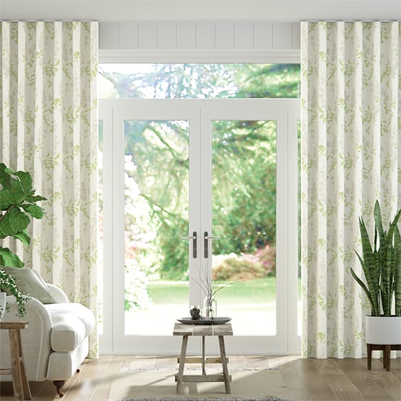 Wave Wisteria Blossom Apple Curtains, Apple Green Curtains